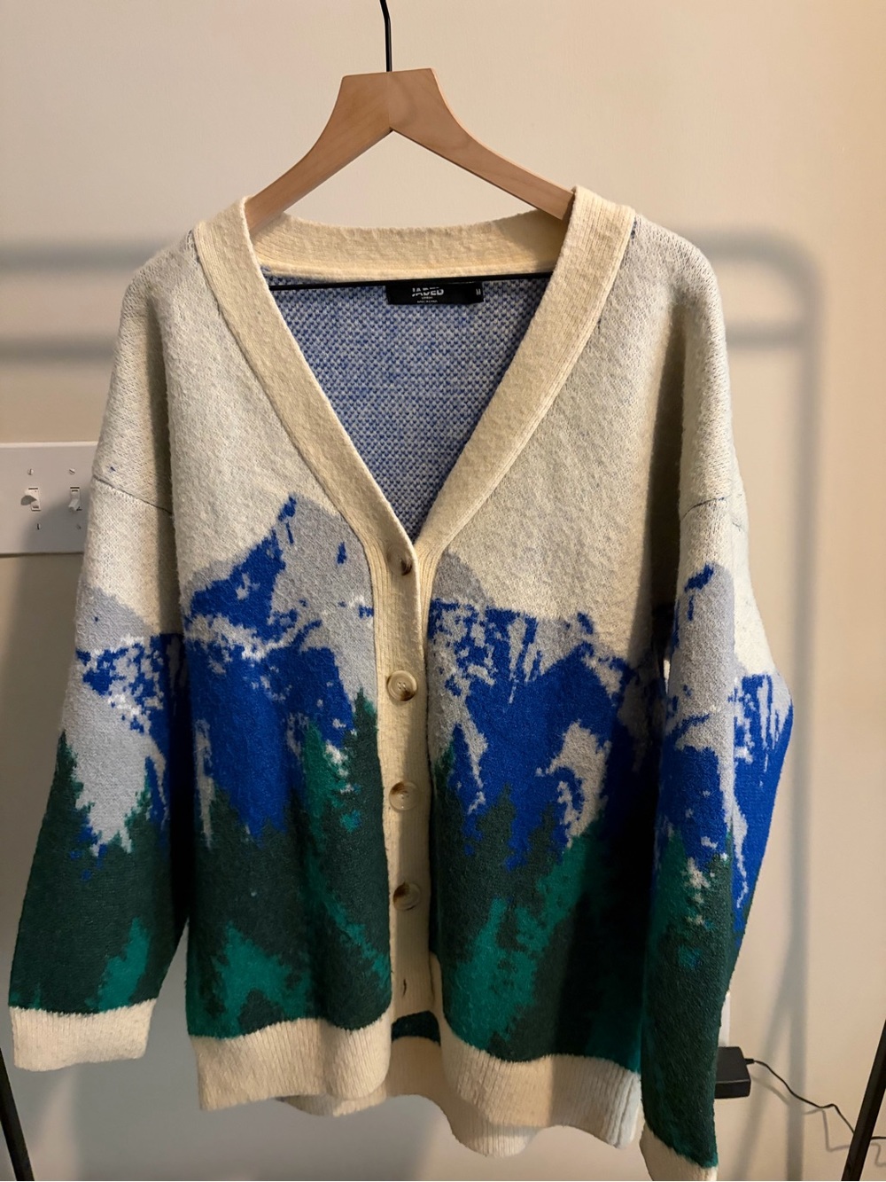 Jaded London Blue & Green Mountain-Pattern Cardigan